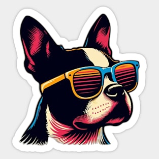 Cute Boston Terrier 80s Style Sunglasses Sticker